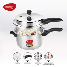 Pigeon Inox Stainless Steel 3 Litre, Induction Base Pressure Cooker, Outer Lid, Silver