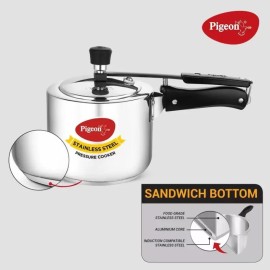 Pigeon Inox Stainless Steel Pressure Cooker 3 Liter Inner Lid Induction Bottom (Stainless Steel)