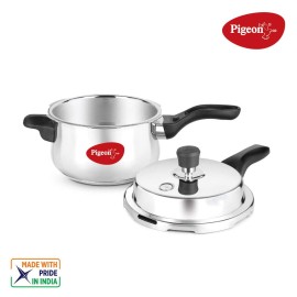 Pigeon Stainless Steel Inox Plus Pressure Cooker with Outer Lid Induction and Gas Stove Compatible 3 Litre Capacity (Silver)