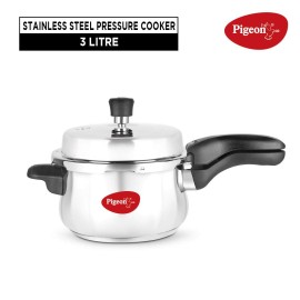 Pigeon Stainless Steel Inox Plus Pressure Cooker with Outer Lid Induction and Gas Stove Compatible 3 Litre Capacity (Silver)