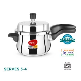 Pigeon Stainless Steel Inox Plus Pressure Cooker with Outer Lid Induction and Gas Stove Compatible 5 Litre Capacity (Silver)