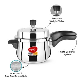 Pigeon Stainless Steel Inox Plus Pressure Cooker with Outer Lid Induction and Gas Stove Compatible 5 Litre Capacity (Silver)