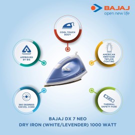 Bajaj DX 7 NEO Dry Iron (White-Lavender) 1000 Watt