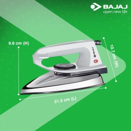 Bajaj DX-2 600W Dry Iron with Advance Soleplate and Anti-Bacterial German Coating Technology, Grey