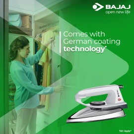 Bajaj DX-2 600W Dry Iron with Advance Soleplate and Anti-Bacterial German Coating Technology, Grey