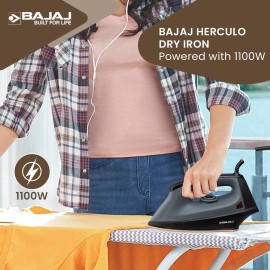 Bajaj Plastic Herculo 1100 Watts Dry Iron, Black & Grey