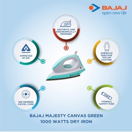 Bajaj ABS Majesty Canvas 1000-Watt Dry Iron (Green)