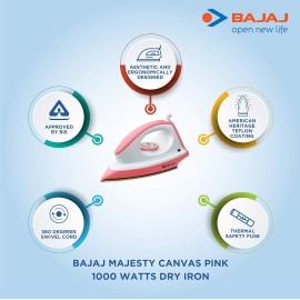 Bajaj ABS Majesty Canvas Pink 1000 Watts Dry Iron