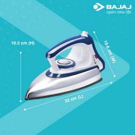 Bajaj Stainless Steel Majesty Dx-11 1000 Watts Dry Iron With Advance Soleplate And Anti-Bacterial German Coating Technology, White And Blue