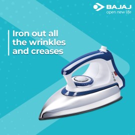 Bajaj Stainless Steel Majesty Dx-11 1000 Watts Dry Iron With Advance Soleplate And Anti-Bacterial German Coating Technology, White And Blue