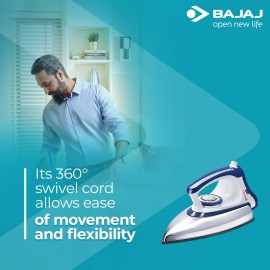 Bajaj Stainless Steel Majesty Dx-11 1000 Watts Dry Iron With Advance Soleplate And Anti-Bacterial German Coating Technology, White And Blue