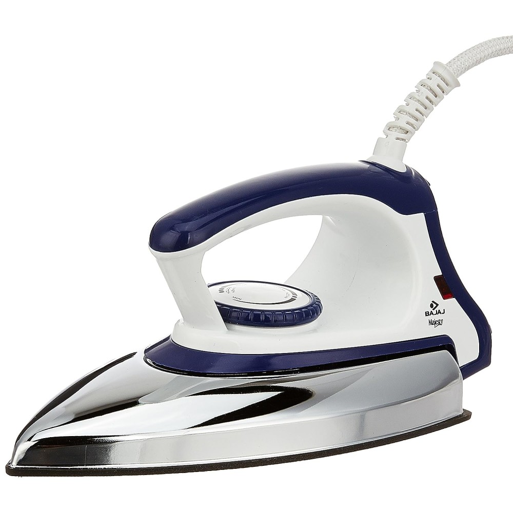 Bajaj Stainless Steel Majesty Dx-11 1000 Watts Dry Iron With Advance Soleplate And Anti-Bacterial German Coating Technology, White And Blue