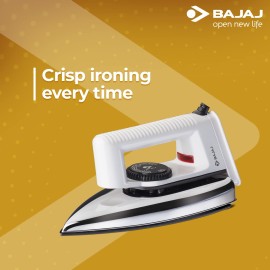 Bajaj Stainless Steel Popular Light Weight 1000W Dry Iron with Advance Soleplate and Anti-Bacterial German Coating Technology, White