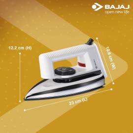 Bajaj Stainless Steel Popular Light Weight 1000W Dry Iron with Advance Soleplate and Anti-Bacterial German Coating Technology, White