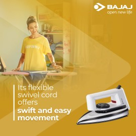 Bajaj Stainless Steel Popular Light Weight 1000W Dry Iron with Advance Soleplate and Anti-Bacterial German Coating Technology, White