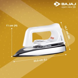 Bajaj Plastic Popular Plus 750W Dry Iron with Advance Soleplate and Anti-Bacterial German Coating Technology, White, 750 Watts