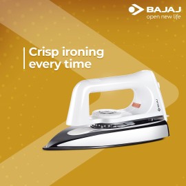 Bajaj Plastic Popular Plus 750W Dry Iron with Advance Soleplate and Anti-Bacterial German Coating Technology, White, 750 Watts