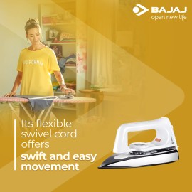 Bajaj Plastic Popular Plus 750W Dry Iron with Advance Soleplate and Anti-Bacterial German Coating Technology, White, 750 Watts