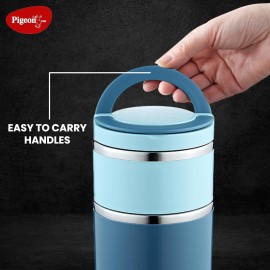 Pigeon Tiffin Box Warm And Fresh Stainless Steel Insulated Pack of 2 (Blue)