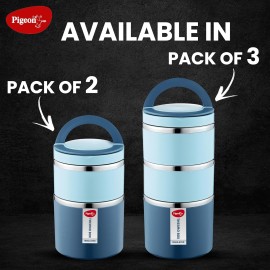 Pigeon Tiffin Box Warm And Fresh Stainless Steel Insulated Pack of 2 (Blue)