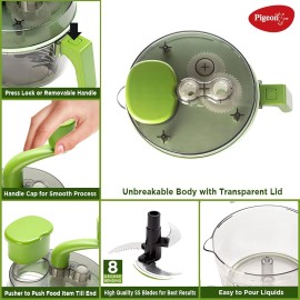 Pigeon Tornado Turbo Manual Chopper 1.5 L Used for Chopping,Atta Kneader,Slicing,Shredding and Whipping-Green,Large