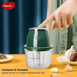 Pigeon Zoom Electric Chopper 350 ml,Portable with 3 Stainless Steel Blades for Effortlessly Chopping Vegetables and Fruits-Green,30 Watts