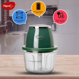 Pigeon Zoom Electric Chopper 350 ml,Portable with 3 Stainless Steel Blades for Effortlessly Chopping Vegetables and Fruits-Green,30 Watts