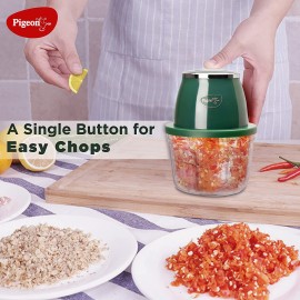 Pigeon Zoom Electric Chopper 350 ml,Portable with 3 Stainless Steel Blades for Effortlessly Chopping Vegetables and Fruits-Green,30 Watts